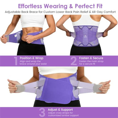 Medilax Back Brace For Lower Back Pain Women & Men, (Purple Gray,S) - color: Purple Gray, size: Small(Waist:27.6″-33.5″)