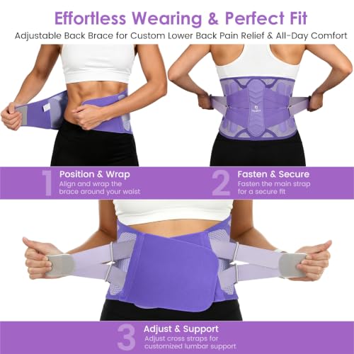 Medilax Back Brace For Lower Back Pain Women Ment, (Purple Gray,L) - color: Purple Gray, size: Large(Waist:36.6″-45.7″)