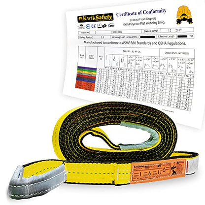 KwikSafety - Charlotte, NC - Mighty Sumo 2”x 10’ Poly Web Sling Lifting Strap Construction ASME OSHA / 6400lbs Vertical 5100lbs Choker 12800lbs Basket/Rigging Moving Towing Hoisting Gear - size: 2"x10' | 6400 lbs