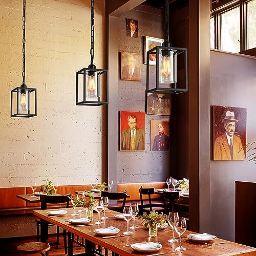 3 Pack Farmhouse Pendant Light,Black Metal Frame Hanging Light Fixture with Clear Glass Shade, Adjustable Chains Industrial Mini Pendant Lighting for Kitchen Island Entryway Porch Foyer - color: 3 Pendant light