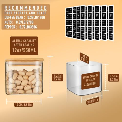 D2scrma 19oz/0.6Qt/550ml Square Glass Storage Containers with Lids 6-Pack - size: 19oz*6