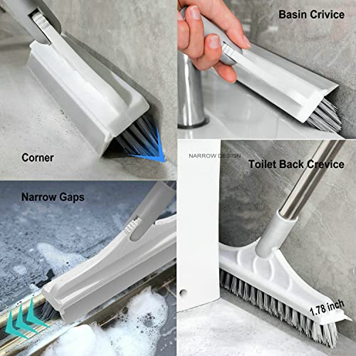 2 in 1 Cleaning Scrub Brush Grout Brush Scrape Floor Scrub Brush with Long Handle V-Shape Stiff Bristle Brush Scrubber with Squeegee 120°Rotating Shower Scruber for Cleaning Bathroom Glass Wall - color: Beige Color