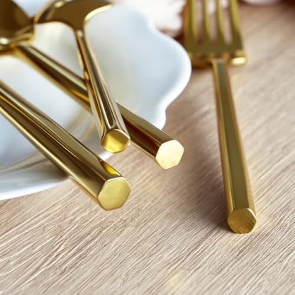 Gold Silverware Set 60 Pieces Hexagon Handle Service for 12 - color: Gold, size: 60 Pcs