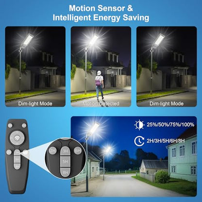 9500W Solar Street Light Outdoor Waterproof, 250000LM Large Commercial Light Solar Powered Dusk to Dawn LED Security Flood Lights with Remote/Motion Sensor, IP67 for Parking Lot/Garden/Yard - size: XXL--4Pack