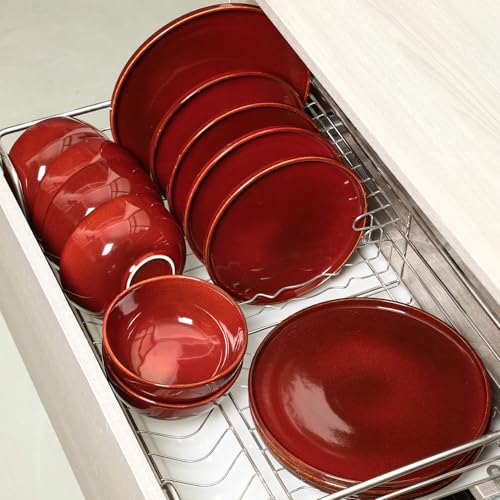 Vicrays Ceramic 12 Pieces Dinnerware Set - Dinner Plates Salad Plates Cereal Bowls Set Service for 4 - Scratch Resistant Microwave Oven Dishwasher Safe - Cherry Red - color: Cherry Red