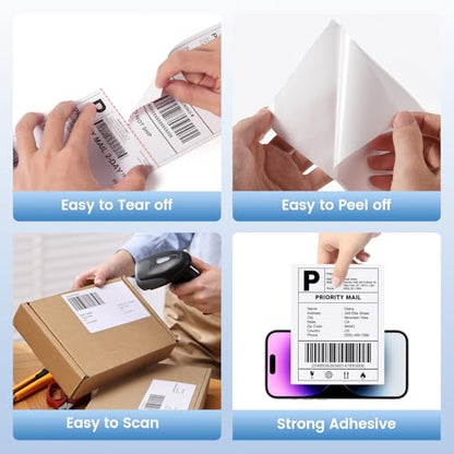 Phomemo Thermal Labels 4x6 for Shipping Packages, Direct Printer Label Paper 4x6 Shipping Labels Compatible with Rollo Zebra Btother MUNBYN Phomemo Nelko Omezizy, 500 pcs Shipping Seals Sticker - color: Pure White, size: 4x6*500