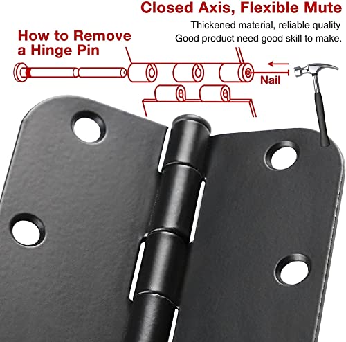 TDCHINGES Rounded Door Hinges Matte Black 3.5" Standard Hardware 36 Pack - color: Matte Black-Rounded, size: 36 Pack-no squeak