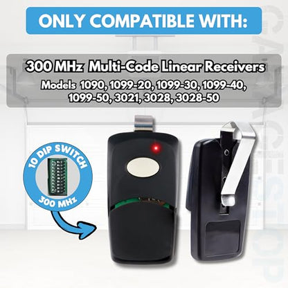 3X Gate Opener Remote for Multi-Code 308911, 300MHz, 10 Dip Switch - color: Three-Black