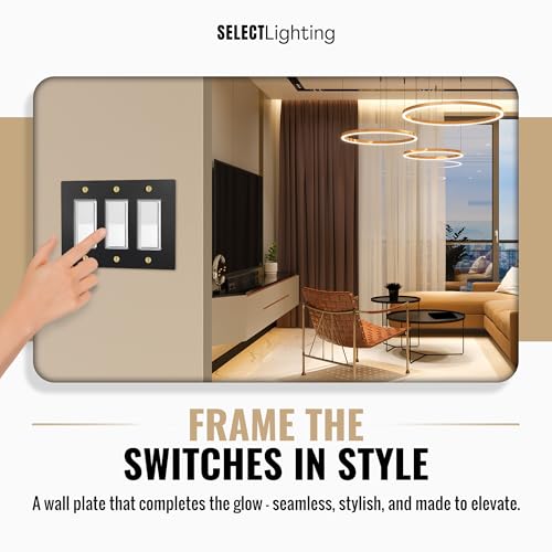 SELECT 3-Gang Solid Brass Wall Plate Cover, Black w/Brass Accessories - color: Black with Brass, size: 3 Gang, style: Wall Plate