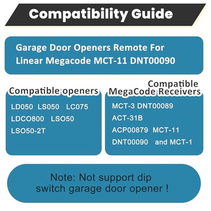 Garage Door Opener Remote for Linear MegaCode MCT-11 DNT00090,Compatible with LD033, LD050, LS050 Linear Garage Door Opener with Visor Clip,2 Pack - style: MCT-11-2Pcs