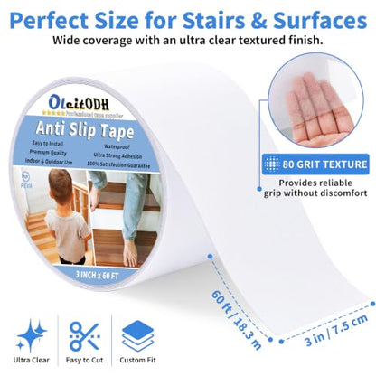 Oleitodh Clear Non-Slip Tape, 3In x 60Ft, Transparent Safety Grip - color: Clear, size: 3 in x 60 ft