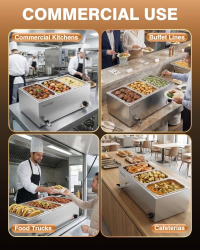 WantJoin Commercial Soup Warmer - Full Size Electric Steam Table Food Warmer, Stainless Steel Bain Marie Warmer with 2 Round Pots, 1500W Countertop Food Warmer for Buffet Restaurant Catering - size: 3 Pan -21QT