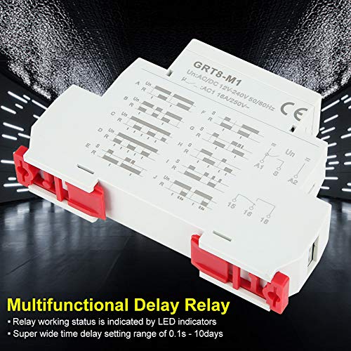 Multifunctional Time Delay Relay, 10 Functions DIN Rail Mount Contactor Isolator Voltage Multifunction On Off Digital Timing Input Output Control Relay GRT8 M1 AC DC 12V 240V