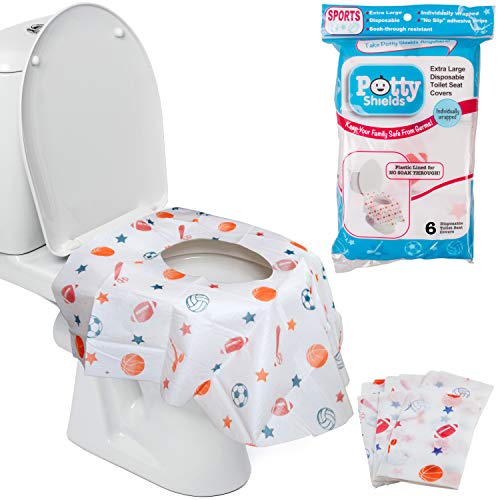 Potty Shields Waterproof Disposable Toilet Seat Covers, Sports 6 Pack - color: Sports, size: 6 Pack
