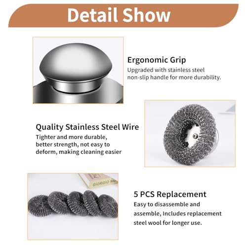 6pcs Steel Wool Scrubber with Wire Sponge Pads, Stainless Steel Scrubber
