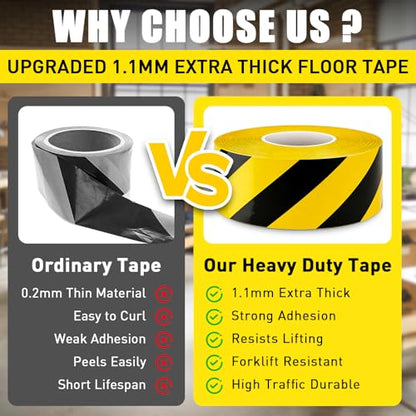 Floor Marking Tape, 1.1mm Extra Thick, Yellow & Black, 2 Inch x 100FT - color: Yellow and Black