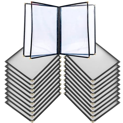 Restaurant Menu Covers Set 20 - Transparent Menu Covers 8.5" x 11" - 4 Page 8 View Menu Holder Black Folder for Bar Café