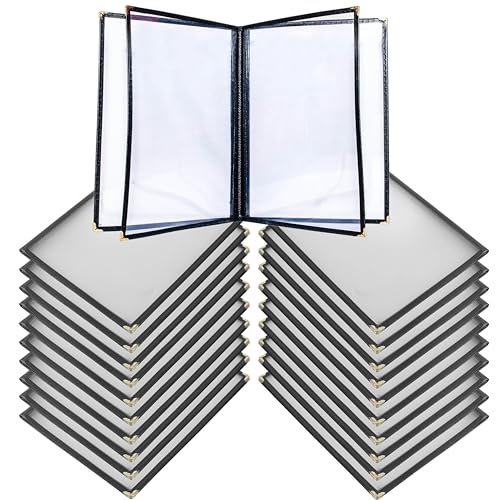 Restaurant Menu Covers Set 20 - Transparent Menu Covers 8.5" x 11" - 4 Page 8 View Menu Holder Black Folder for Bar Café