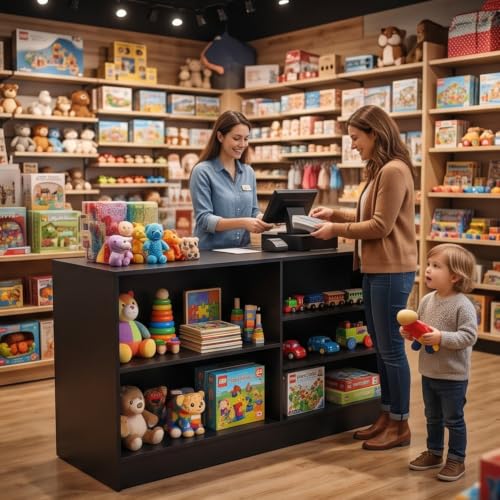 71" W * 20" D * 38" H - Black Wooden Cash Wrap Counter, Commercial Cash Wrap Counter with Adjustable Shelves - color: Black, size: 71"
