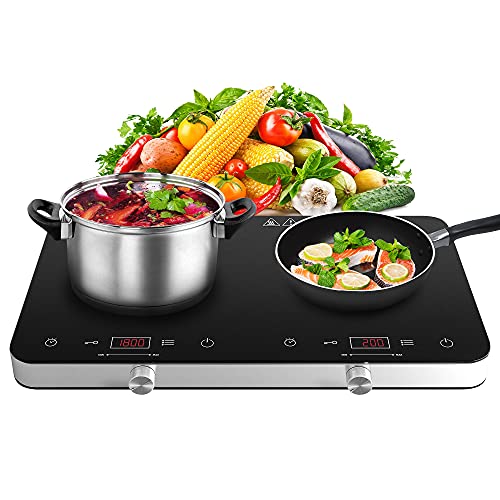 COOKTRON Portable Double Induction Cooktop, 1800W with Knob Control - size: Double Induction Cooktop with Knob Control