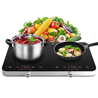COOKTRON Portable Double Induction Cooktop, 1800W with Knob Control - size: Double Induction Cooktop with Knob Control