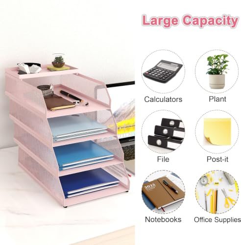 Natwind 4-Tier Stackable Metal Mesh Desk Paper Tray Organizer,Pink - color: Pink, size: 4 tier