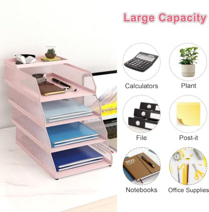 Natwind 4-Tier Stackable Metal Mesh Desk Paper Tray Organizer,Pink - color: Pink, size: 4 tier