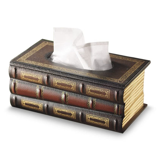 Bibliophile’s Book Tissue Dispenser | Covers Standard Box | Facial Tissues Holder | Office, Living Room, Bedroom, Bathroom