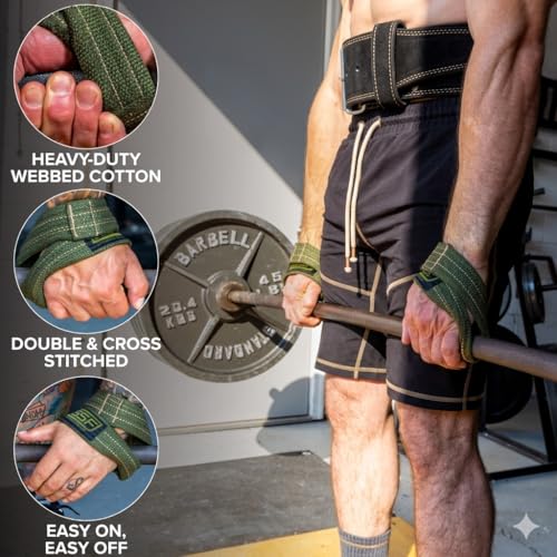 SERIOUS STEEL FITNESS Red Figure 8 Lifting Straps | Deadlift & Strongman Axle Straps - 3 Sizes - color: OD Green, size: (60 CM - Less than 7.25" Wrist)