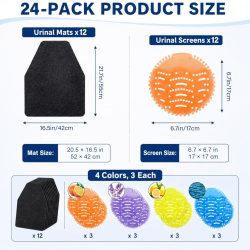 16PCS Urinal Mats for Men Bathroom & Urinal Screen Deodorizers, 21.7"x16.5"