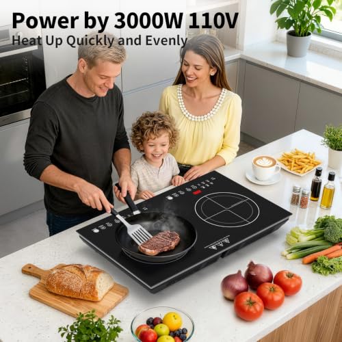 VBGK 2 burner induction cooktop,110V 4000W 2 burner induction plate with Brushed Panel LED touch Control, induction stove top with 10 Power Levels, Kids Lock & 4H Timer - size: 2 burner induction cooktop