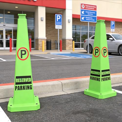 36" Green Reserved Parking Cones 6-Pack with Heavy Base - color: Green, size: 36"