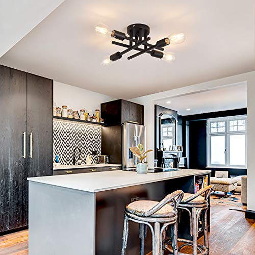 ZGLAOJT Semi Flush Mount 4 Light Ceiling Light Matte Black with E26 Base Modern Chandelier for Farmhouse Kitchen Dining Room Bedroom Study Living Room. - color: Black, size: 4-Light