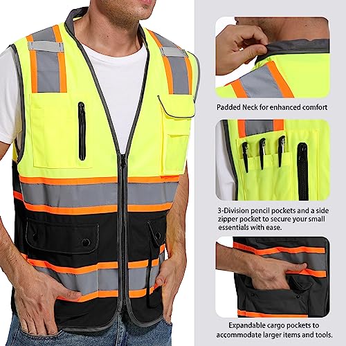 ArcRidge Reflective Safety Vest for Men and Women - High Visibility Construction Vest - Dual Tone Reflective Strips - color: Yellow-black, size: XX-Large