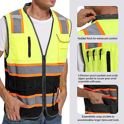 ArcRidge Reflective Safety Vest for Men and Women - High Visibility Construction Vest - Dual Tone Reflective Strips - color: Yellow-black, size: 3X-Large