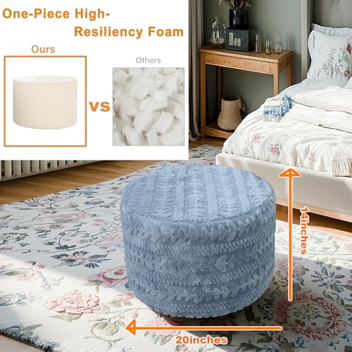 Asuprui Round Footstool Ottoman, Blue, 20x14 in,Floor Pouf Couch Footrest - color: Blue, size: 20"D x 20"W x 14"H