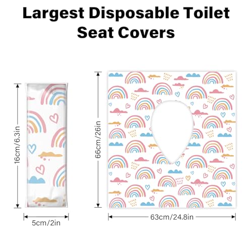 60 Pack Toilet Seat Covers Disposable, Extra Large Waterproof Toilet Cover for Toddlers & Adults, Individually Wrapped Travel Essential Portable Potty Training in Public Restrooms, Trip - Rainbow - color: Rainbow