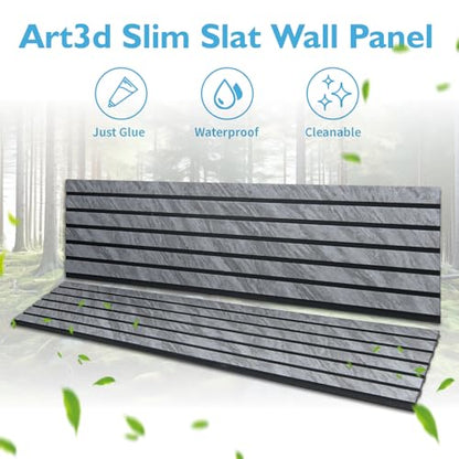 Art3d Six-Grid Design Slim Slat Wall Panel, 104 x 12 Inch, 4-Pack, Granite - color: Six-Grid Granite