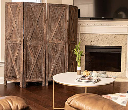 Premium Home 6-Panel Room Divider, Rustic Brown Barn Door X-Pattern Screen - color: Barnwood Brown - X Pattern - 6 Panel