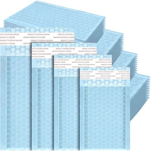 Henoyso 100 Pcs Blue Bubble Mailer 4 Sizes Adhesive Padded Envelopes - color: Blue