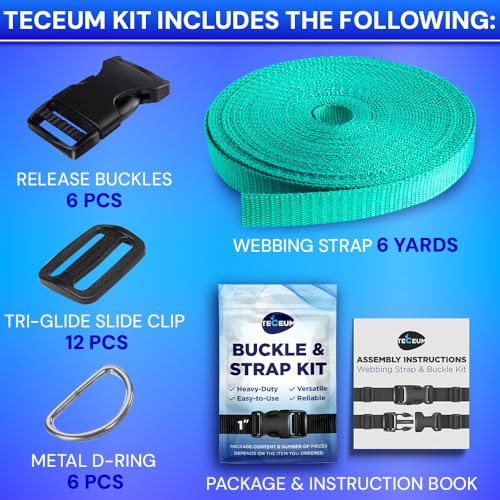 TECEUM 1" Nylon Strap Kit with Buckles, Turqouise 6 yards Repair Set - color: Turqouise, size: 1" - 6 yards, style: 6 Buckle - 12 Slides - 6 D-rind