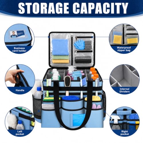 Large Rolling Cleaning Caddy Bag with Telescoping Cart, Blue - color: Blue