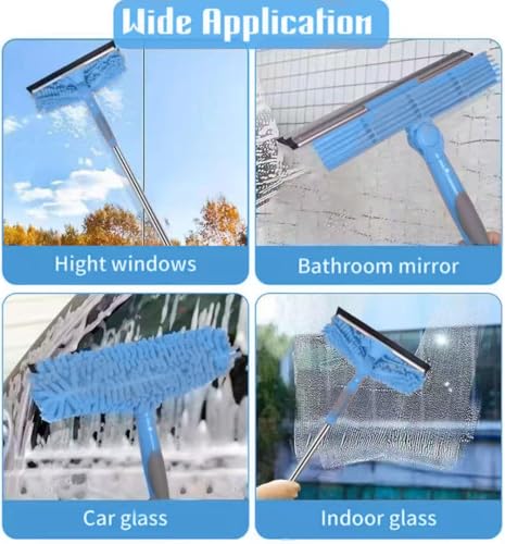 2-in-1 Window Cleaner Tool, 68'' Squeegee for Window Cleaning - color: Blue