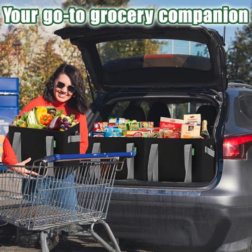Reusable Grocery Bags (3 Pack ) - Heavy Duty Eco Tote Bags with Box Shape to Stand Up, Hold Up to 65 Lbs - Stay Open & Fold Flat - Foldable Reusable Shopping Bags with Long Handles & Hard Bottom - color: Black
