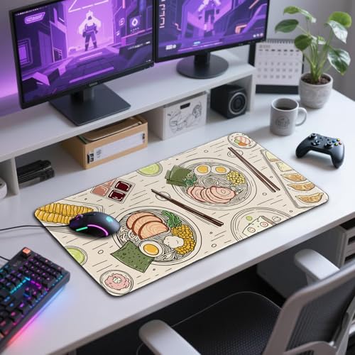 Japanese Ramen Large Mouse Pad Gaming Desk Mat XXL 31.5"x15.7" - color: Illustrated Food Pattern