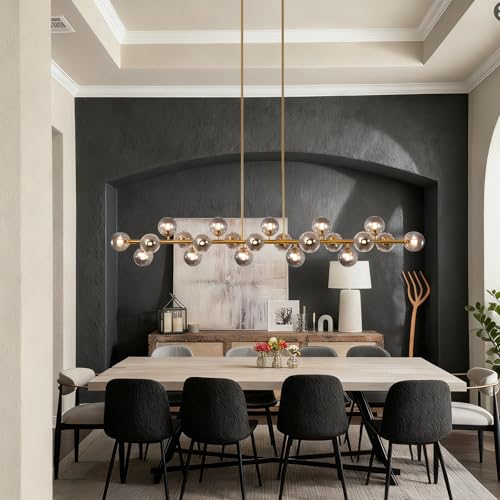 Modern Gold Chandelier Rectangle Pendant Light Sputnik Chandeliers Hanging Light Fixture 16-Light - color: Grey-70in