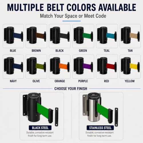 Crowd Control Warehouse WMB-125 Wall Mount Retractable Belt Barrier, 11 Ft - color: Green, size: Solid Color