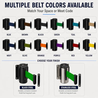 Crowd Control Warehouse WMB-125 Wall Mount Retractable Belt Barrier, 11 Ft - color: Green, size: Solid Color