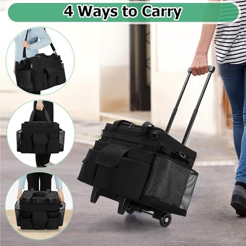 LoDrid Rolling Cleaning Caddy with Lid and Detachable Trolley, Black - color: Black