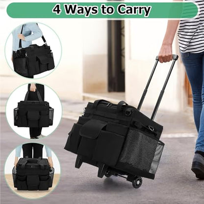 LoDrid Rolling Cleaning Caddy with Lid and Detachable Trolley, Black - color: Black